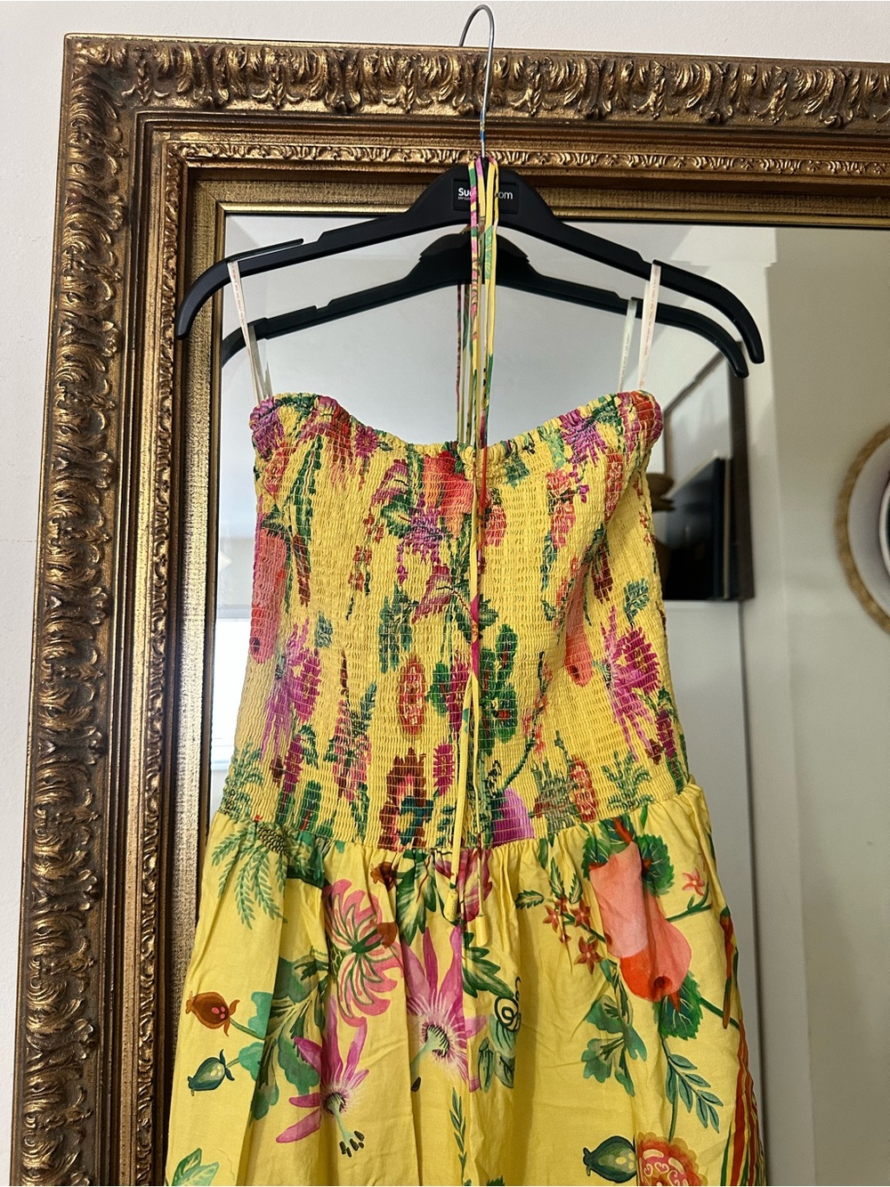 FARM Rio Yellow Tropical Floral & Fruit Tiered Maxi Dress with Pink Accents - Picture 4 of 9